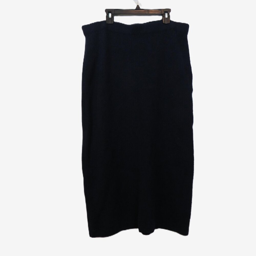 Vince size Large Wool Blend Skirt Midi Pencil Navy Blue Pull On NEW